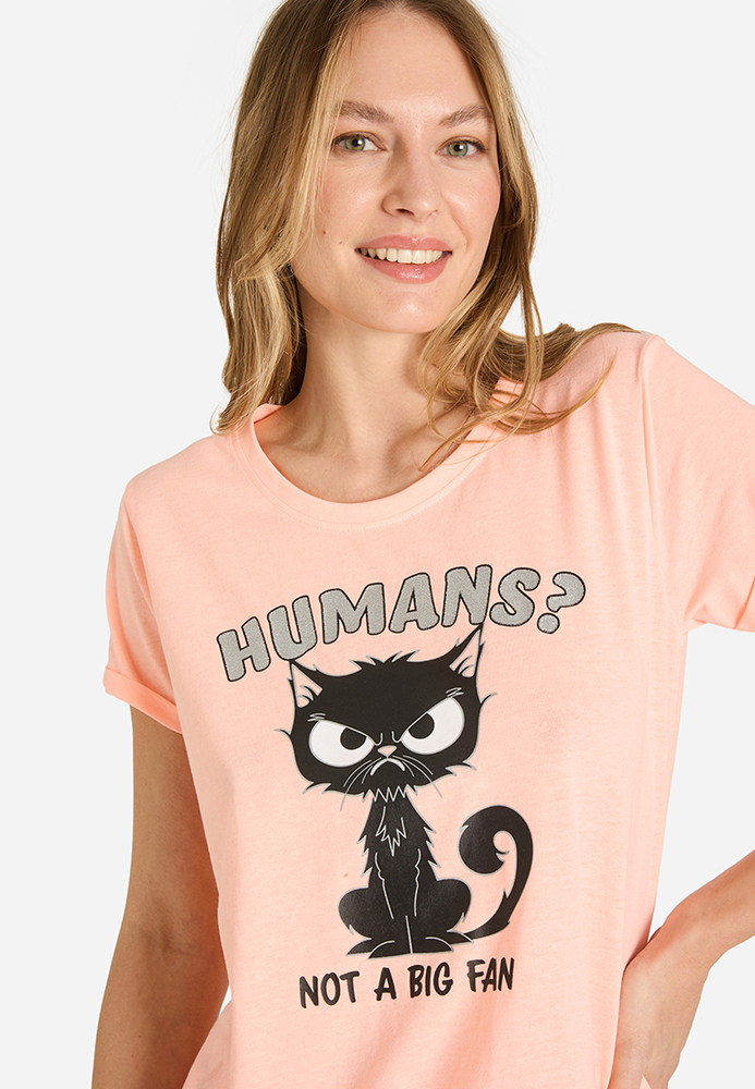 Pyjama-Shirt mit Katzen-Motiv