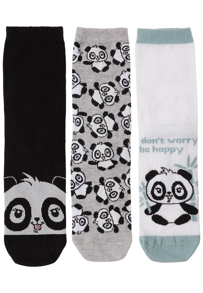 Socken mit Panda-Design, 3er-Pack