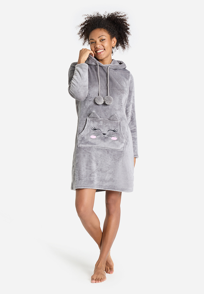 Fleece-Kleid mit Katzen-Motiv