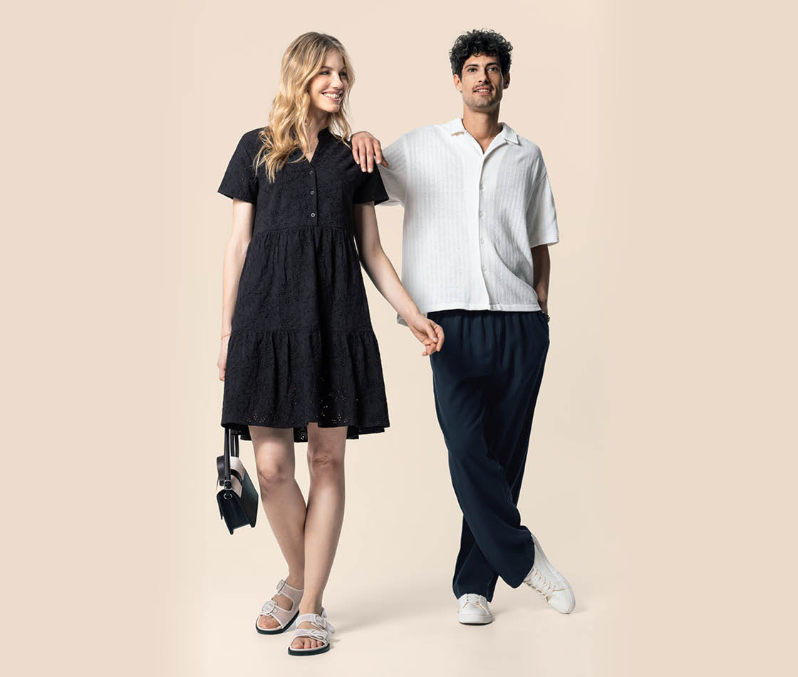 Damen und Herren-Outfit im Pure-Contrast-Style in klassischem Schwarz-Weiß