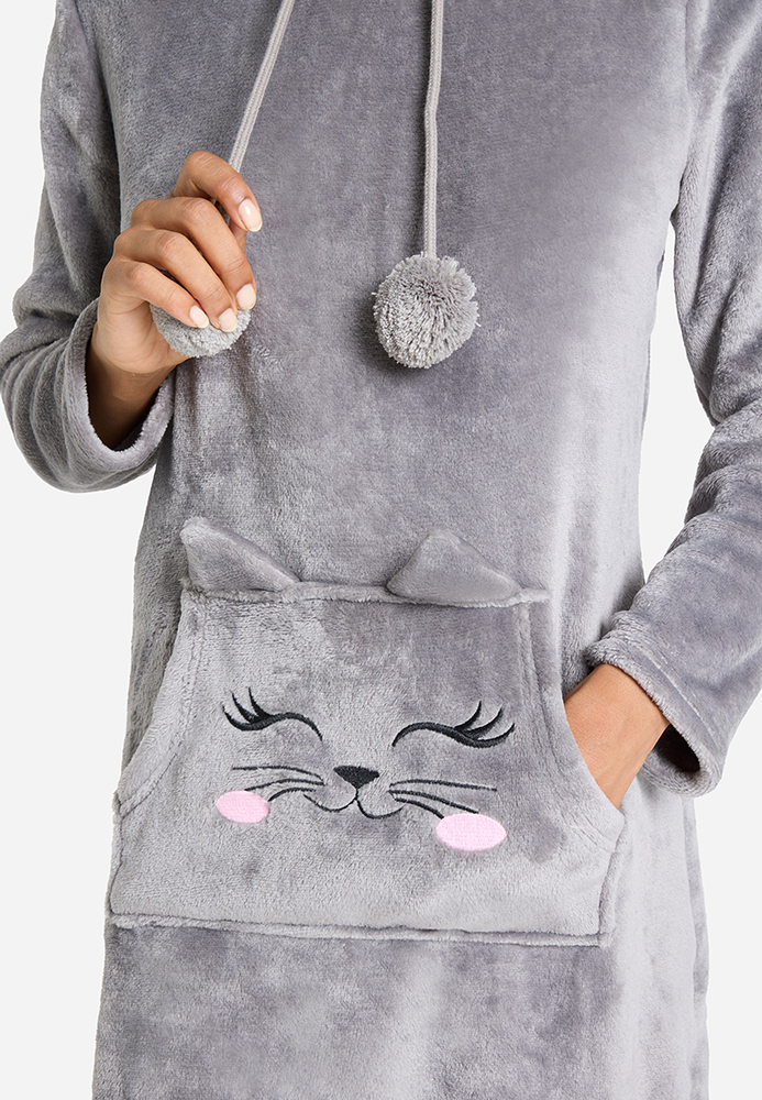 Fleece-Kleid mit Katzen-Motiv