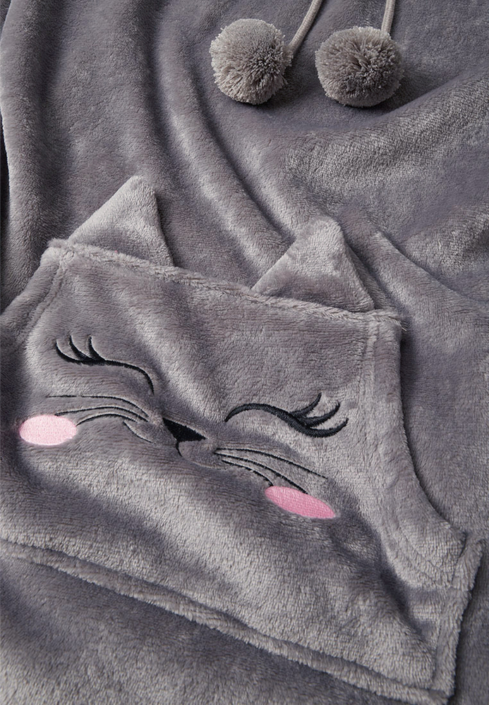 Fleece-Kleid mit Katzen-Motiv