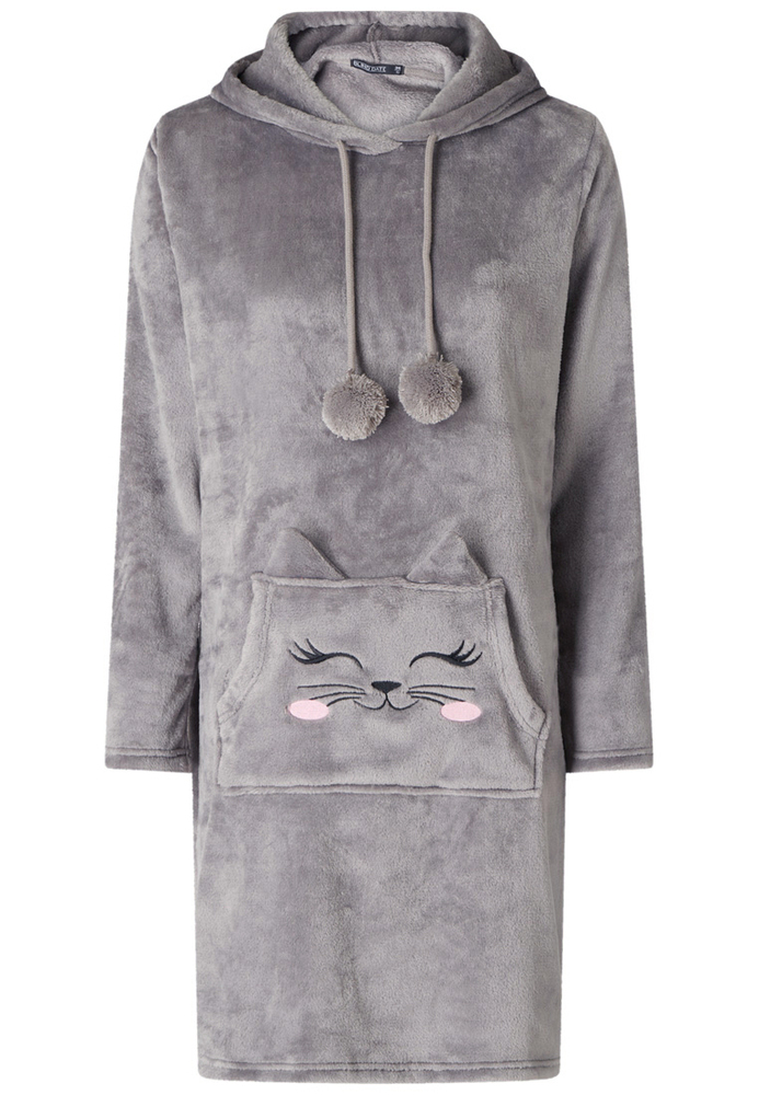 Fleece-Kleid mit Katzen-Motiv
